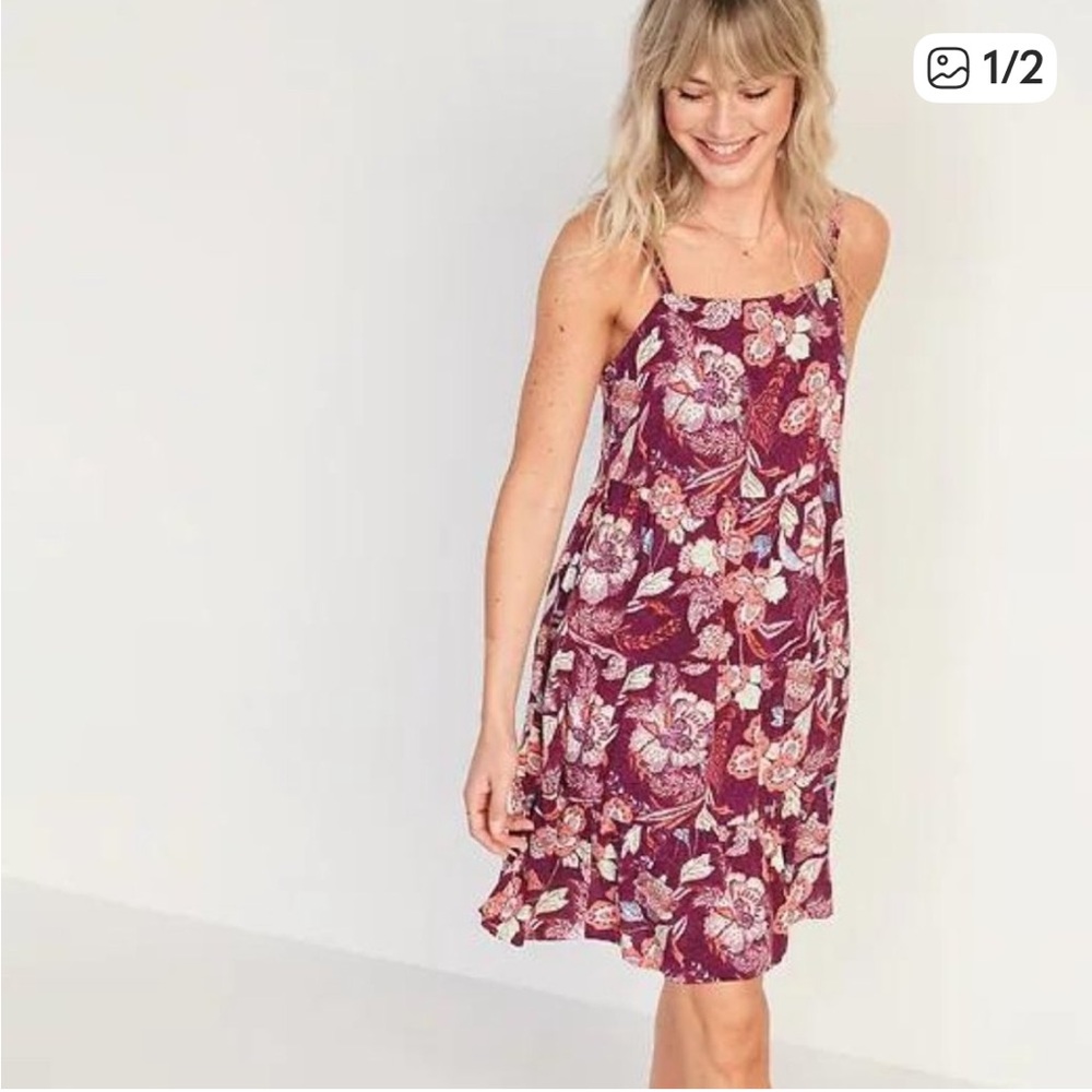 Boho Floral Feminine Cranberry Flowy Cottagecore Festival Sundress  XS